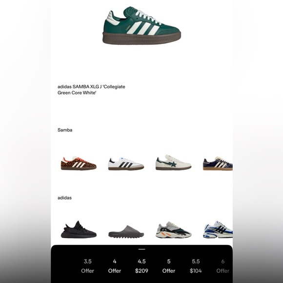 NWT Adidas Samba XLG J’Collegiate Green Core White. Sz.4.5Y/5.5W. OG box - Picture 9 of 9